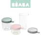 Beaba, Zestaw słoiczków szklanych z hermertycznym zamknięciem Pink/Eucalyptus green/Light mist 150ml + 250ml + 400ml